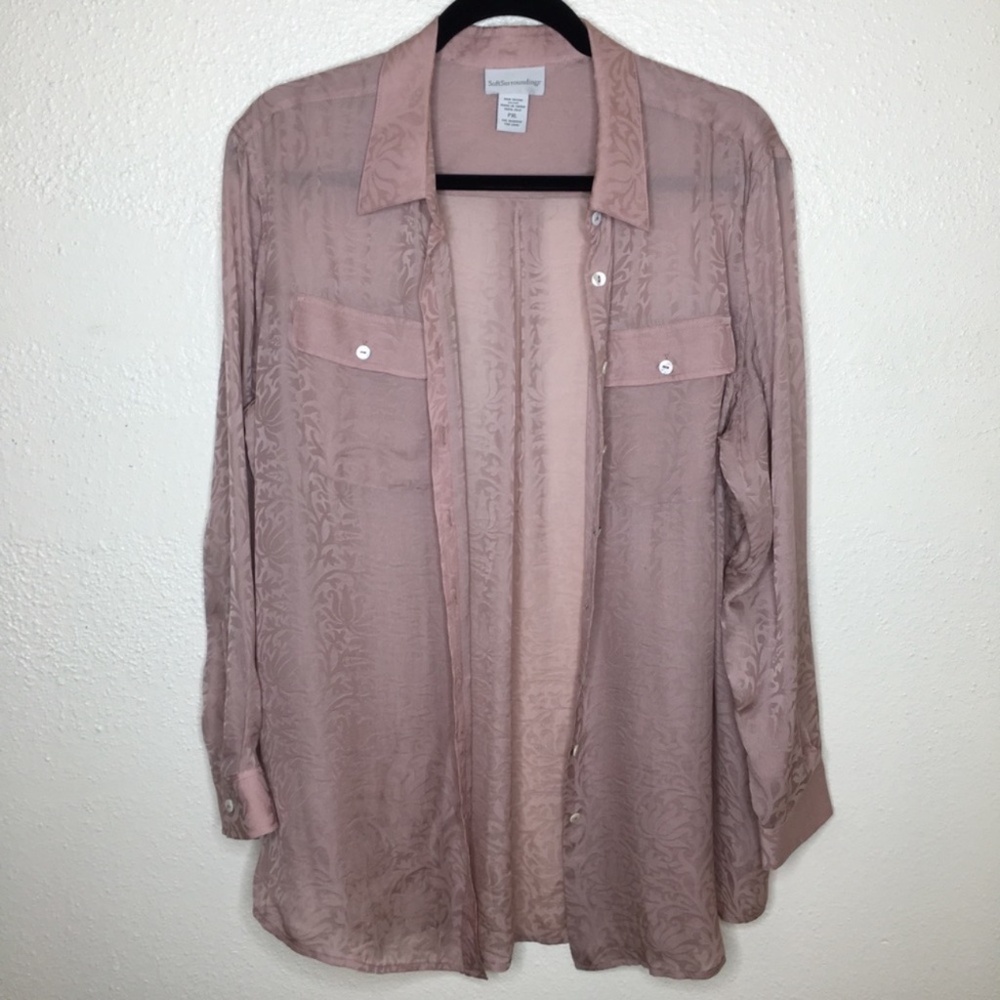 Soft Surroundings Blush Pink Silk Button Down Top PXL
